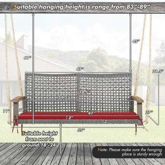2-Person Patio Wicker Hanging Swing Chair-Red LuxuryLifeWay Online Store
