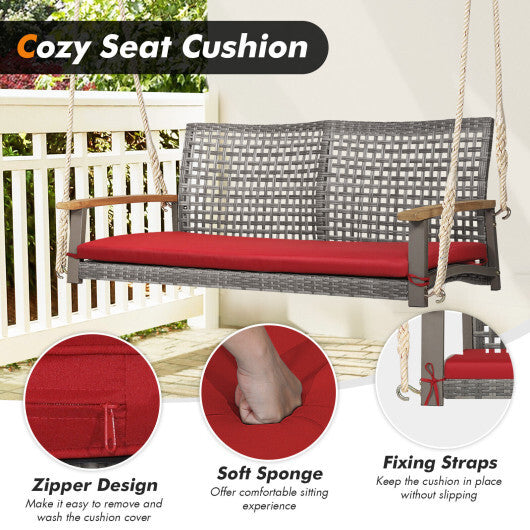 2-Person Patio Wicker Hanging Swing Chair-Red LuxuryLifeWay Online Store