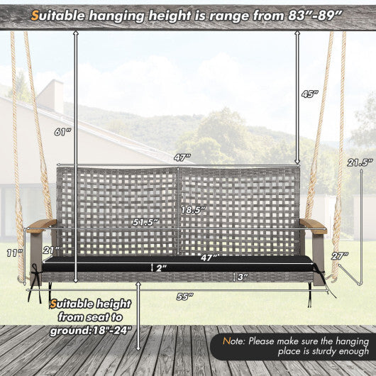 2-Person Patio Wicker Hanging Swing Chair-Red LuxuryLifeWay Online Store