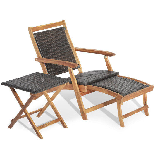 2 Pieces Patio Rattan Folding Lounge Chair with Acacia Wood Table LuxuryLifeWay Online Store