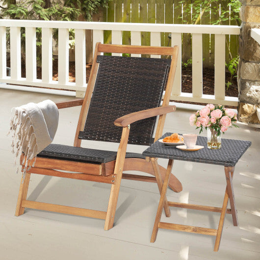 2 Pieces Patio Rattan Folding Lounge Chair with Acacia Wood Table LuxuryLifeWay Online Store