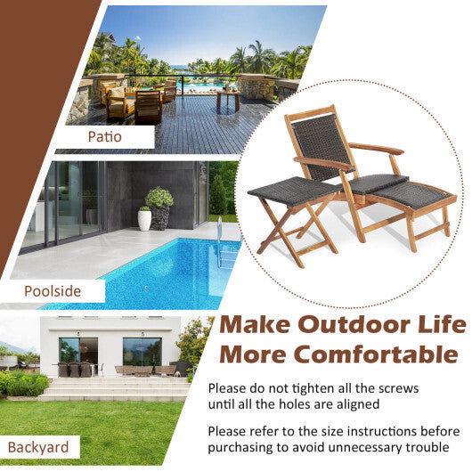 2 Pieces Patio Rattan Folding Lounge Chair with Acacia Wood Table LuxuryLifeWay Online Store