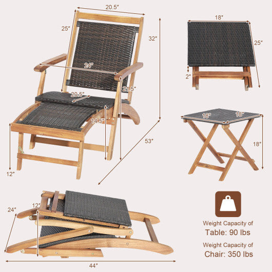 2 Pieces Patio Rattan Folding Lounge Chair with Acacia Wood Table LuxuryLifeWay Online Store