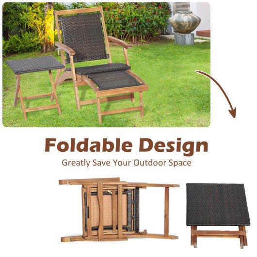 2 Pieces Patio Rattan Folding Lounge Chair with Acacia Wood Table LuxuryLifeWay Online Store