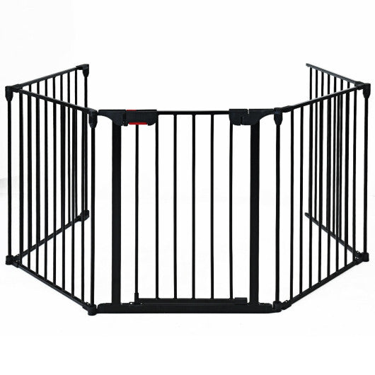 115 Inch Length 5 Panel Adjustable Wide Fireplace Fence-Black LuxuryLifeWay Online Store