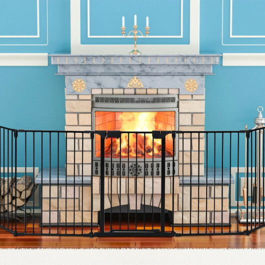 115 Inch Length 5 Panel Adjustable Wide Fireplace Fence-Black LuxuryLifeWay Online Store