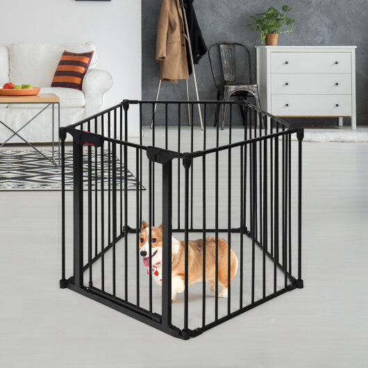 115 Inch Length 5 Panel Adjustable Wide Fireplace Fence-Black LuxuryLifeWay Online Store
