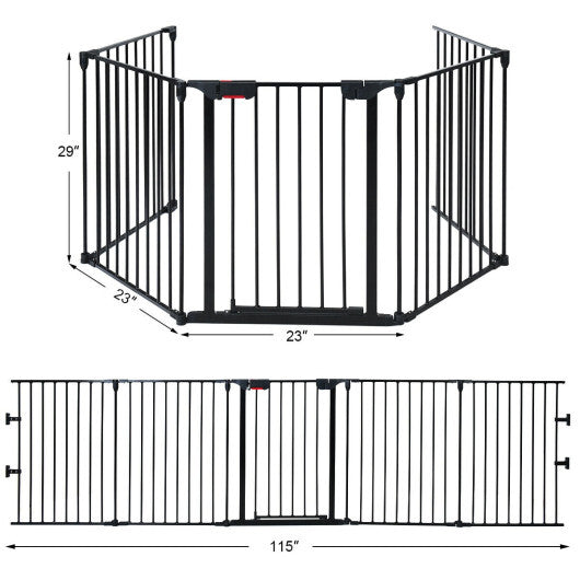 115 Inch Length 5 Panel Adjustable Wide Fireplace Fence-Black LuxuryLifeWay Online Store