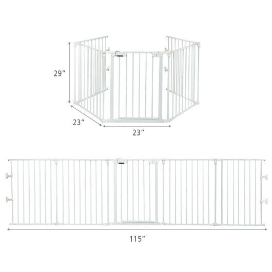 115 Inch Length 5 Panel Adjustable Wide Fireplace Fence-Black LuxuryLifeWay Online Store
