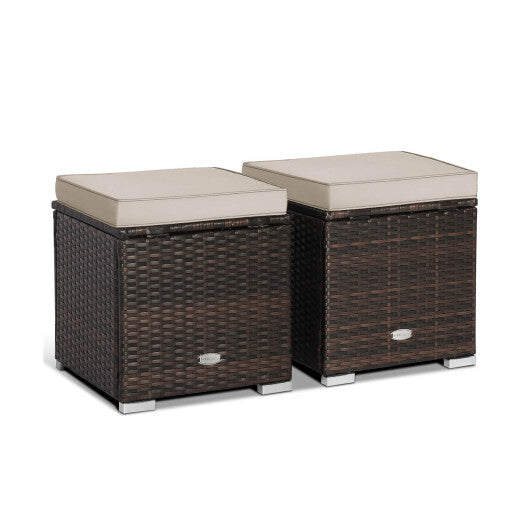 2 Pieces Patio Ottoman with Removable Cushions-Brown - Color: Brown LuxuryLifeWay Online Store