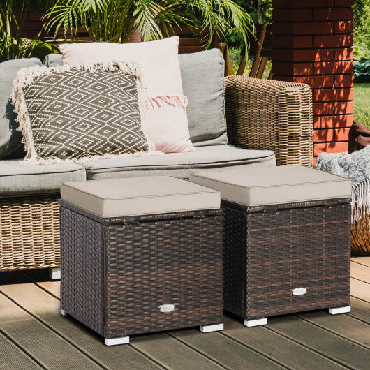 2 Pieces Patio Ottoman with Removable Cushions-Brown - Color: Brown LuxuryLifeWay Online Store