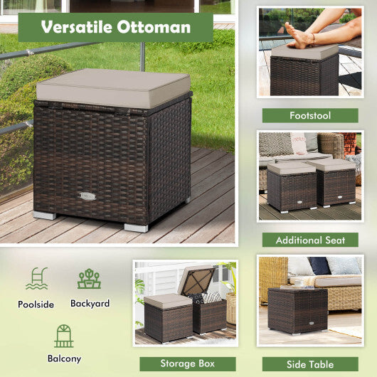 2 Pieces Patio Ottoman with Removable Cushions-Brown - Color: Brown LuxuryLifeWay Online Store