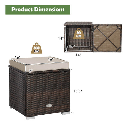 2 Pieces Patio Ottoman with Removable Cushions-Brown - Color: Brown LuxuryLifeWay Online Store