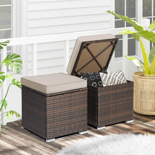 2 Pieces Patio Ottoman with Removable Cushions-Brown - Color: Brown LuxuryLifeWay Online Store