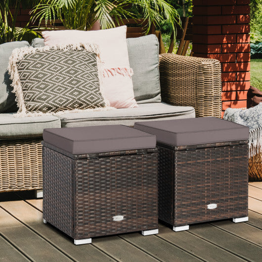 2 Pieces Patio Ottoman with Removable Cushions-Gray - Color: Gray LuxuryLifeWay Online Store