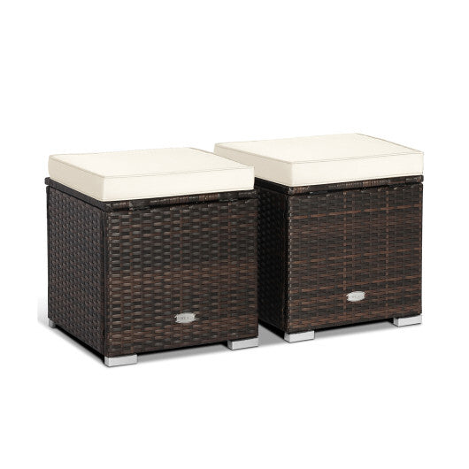 2 Pieces Patio Ottoman with Removable Cushions-White - Color: White LuxuryLifeWay Online Store