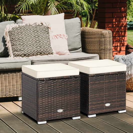 2 Pieces Patio Ottoman with Removable Cushions-White - Color: White LuxuryLifeWay Online Store