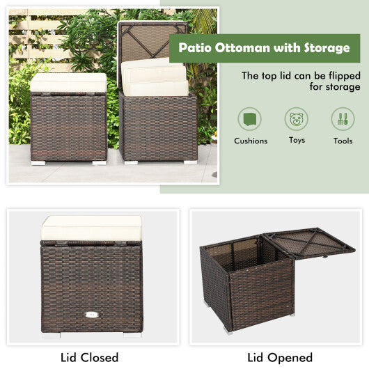2 Pieces Patio Ottoman with Removable Cushions-White - Color: White LuxuryLifeWay Online Store