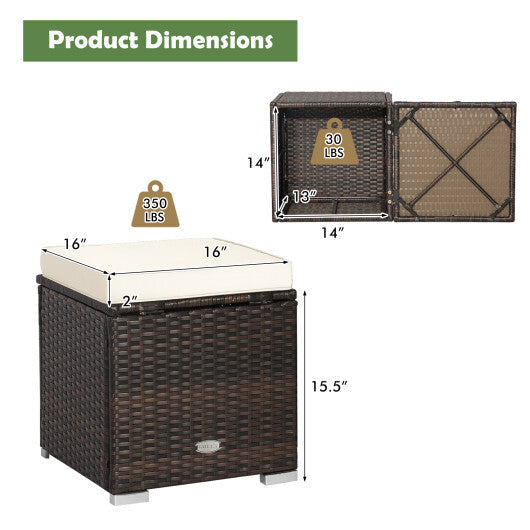 2 Pieces Patio Ottoman with Removable Cushions-White - Color: White LuxuryLifeWay Online Store