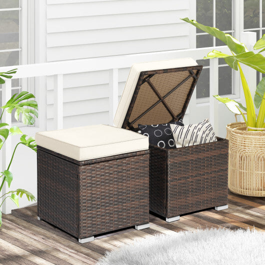 2 Pieces Patio Ottoman with Removable Cushions-White - Color: White LuxuryLifeWay Online Store