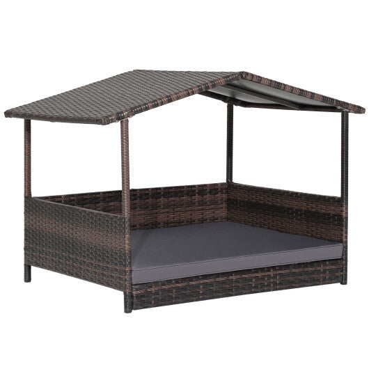 Outdoor Wicker Dog House with Weatherproof Roof-Gray - Color: Gray LuxuryLifeWay Online Store