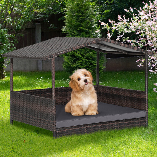 Outdoor Wicker Dog House with Weatherproof Roof-Gray - Color: Gray LuxuryLifeWay Online Store