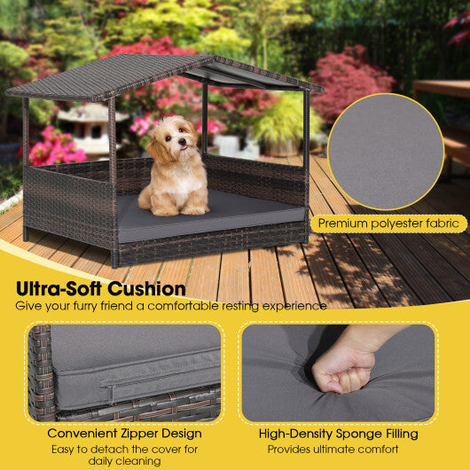 Outdoor Wicker Dog House with Weatherproof Roof-Gray - Color: Gray LuxuryLifeWay Online Store