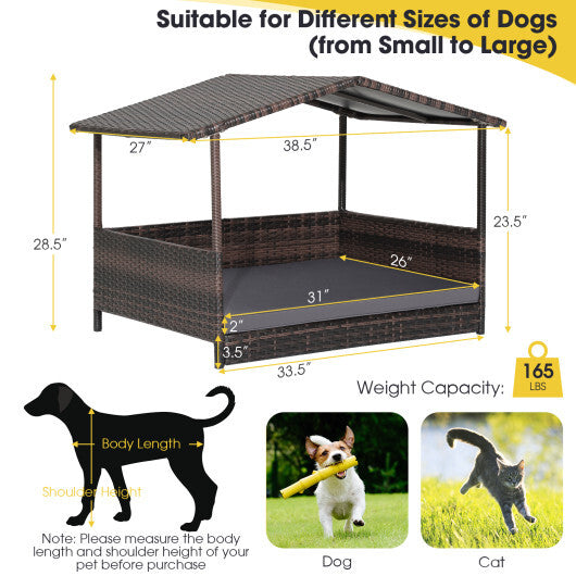 Outdoor Wicker Dog House with Weatherproof Roof-Gray - Color: Gray LuxuryLifeWay Online Store