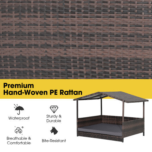 Outdoor Wicker Dog House with Weatherproof Roof-Gray - Color: Gray LuxuryLifeWay Online Store