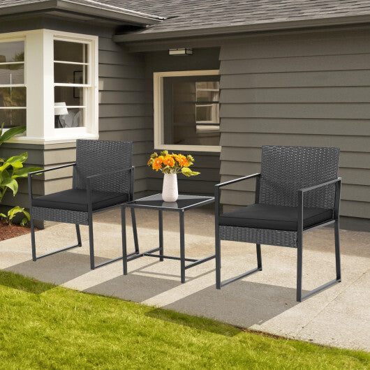3 Pieces Modern Heavy Duty Patio Furniture Set with Coffee Table-Black LuxuryLifeWay Online Store