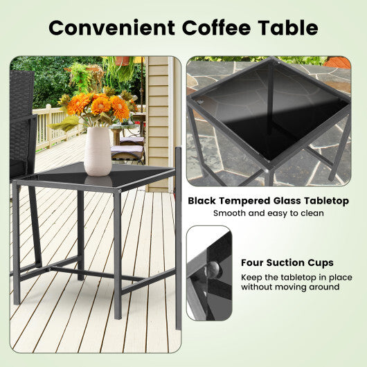 3 Pieces Modern Heavy Duty Patio Furniture Set with Coffee Table-Black LuxuryLifeWay Online Store