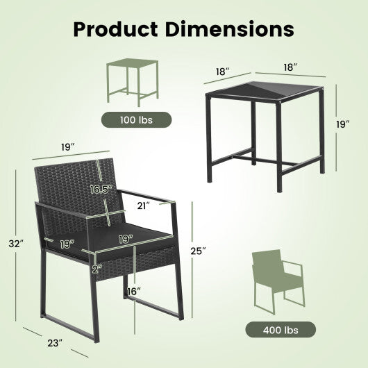 3 Pieces Modern Heavy Duty Patio Furniture Set with Coffee Table-Black LuxuryLifeWay Online Store