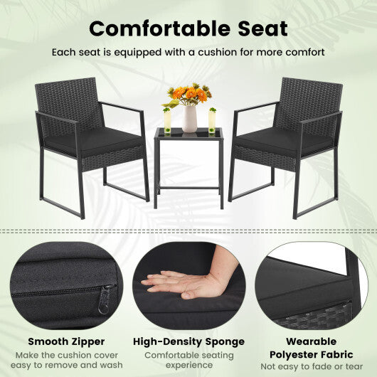 3 Pieces Modern Heavy Duty Patio Furniture Set with Coffee Table-Black LuxuryLifeWay Online Store