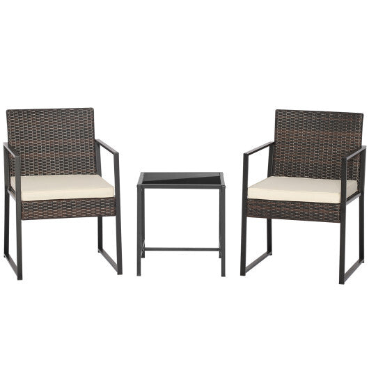 3 Pieces Modern Heavy Duty Patio Furniture Set with Coffee Table-Black LuxuryLifeWay Online Store