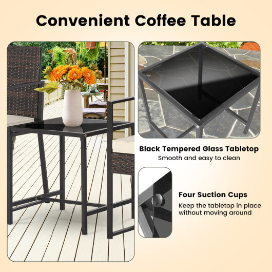 3 Pieces Modern Heavy Duty Patio Furniture Set with Coffee Table-Black LuxuryLifeWay Online Store