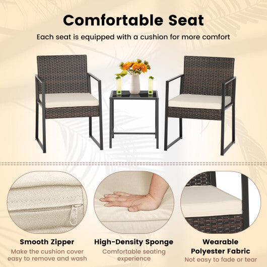 3 Pieces Modern Heavy Duty Patio Furniture Set with Coffee Table-Black LuxuryLifeWay Online Store
