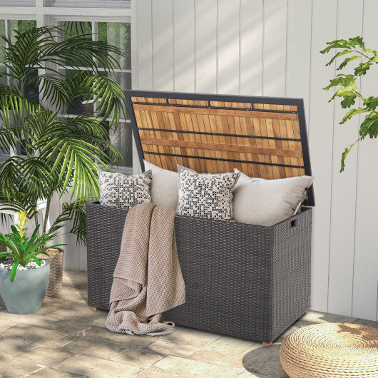 134 Gallon Rattan Storage Box with Zippered Liner and Solid Acacia Wood Top LuxuryLifeWay Online Store
