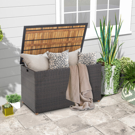 134 Gallon Rattan Storage Box with Zippered Liner and Solid Acacia Wood Top LuxuryLifeWay Online Store