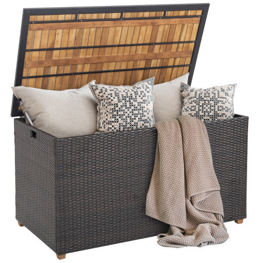 134 Gallon Rattan Storage Box with Zippered Liner and Solid Acacia Wood Top LuxuryLifeWay Online Store