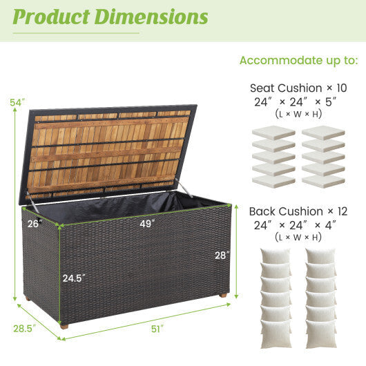 134 Gallon Rattan Storage Box with Zippered Liner and Solid Acacia Wood Top LuxuryLifeWay Online Store