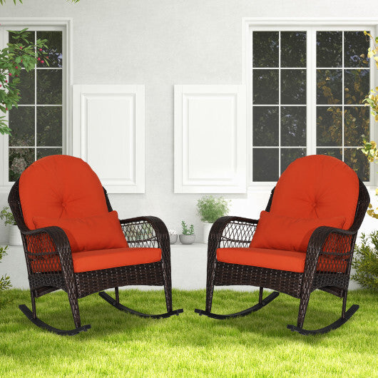 Patio Rattan Rocking Chair with Seat Back Cushions and Waist Pillow-White LuxuryLifeWay Online Store
