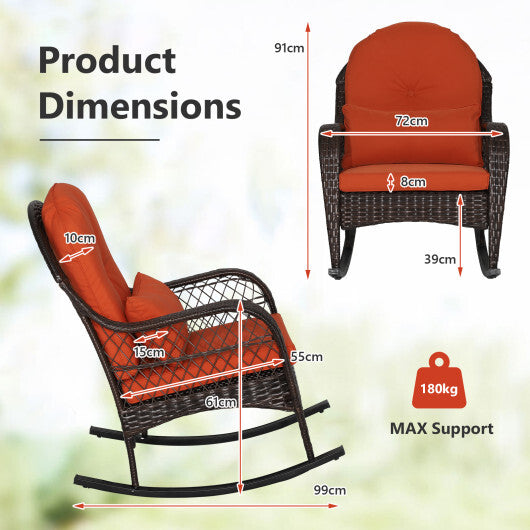 Patio Rattan Rocking Chair with Seat Back Cushions and Waist Pillow-White LuxuryLifeWay Online Store