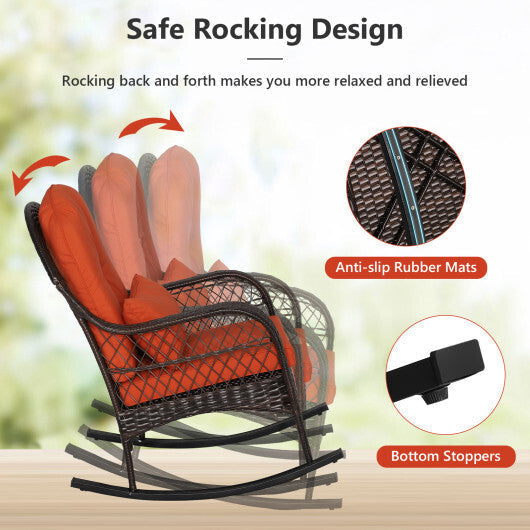 Patio Rattan Rocking Chair with Seat Back Cushions and Waist Pillow-White LuxuryLifeWay Online Store