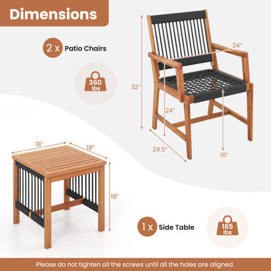 3 Pieces Acacia Wood Patio Furniture Set with Armchairs Coffee Table LuxuryLifeWay Online Store