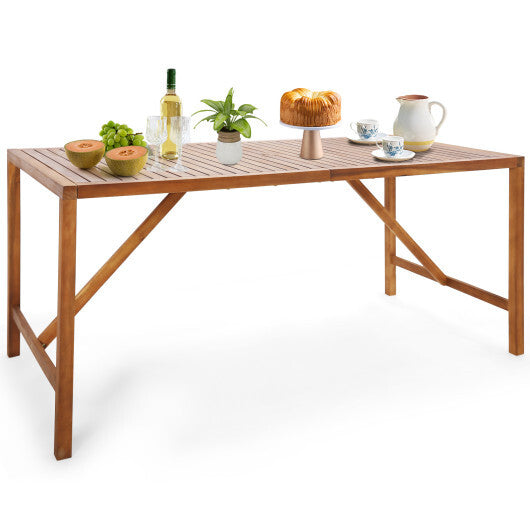 67 Inch Patio Rectangle Acacia Wood Dining Table with Umbrella Hole LuxuryLifeWay Online Store