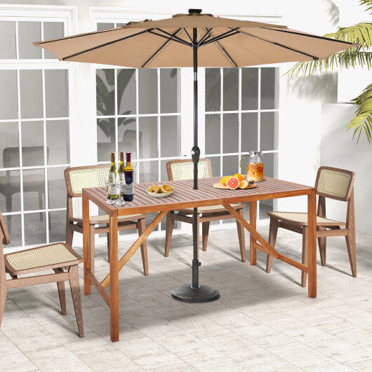 67 Inch Patio Rectangle Acacia Wood Dining Table with Umbrella Hole LuxuryLifeWay Online Store
