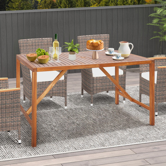 67 Inch Patio Rectangle Acacia Wood Dining Table with Umbrella Hole LuxuryLifeWay Online Store