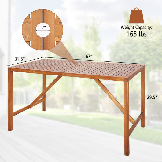 67 Inch Patio Rectangle Acacia Wood Dining Table with Umbrella Hole LuxuryLifeWay Online Store