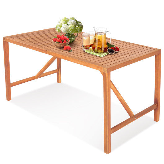 55 Inch Patio Rectangular Acacia Wood Dining Table with Umbrella Hole LuxuryLifeWay Online Store