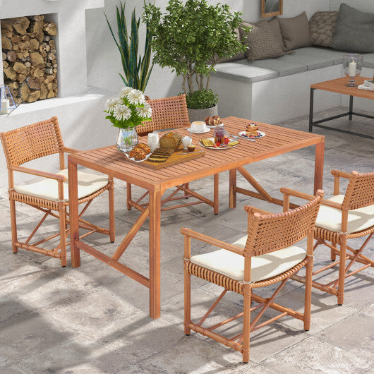 55 Inch Patio Rectangular Acacia Wood Dining Table with Umbrella Hole LuxuryLifeWay Online Store